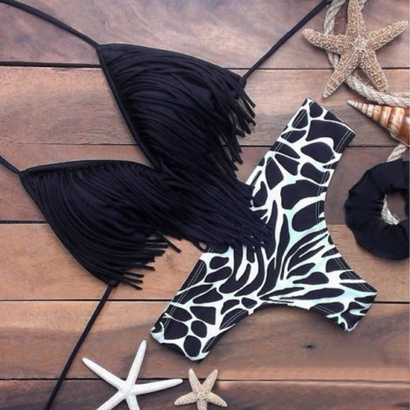 Other - 3️⃣⬅️ 👙🏝Push Up Bikini w/fringe🏝👙 BLACK
